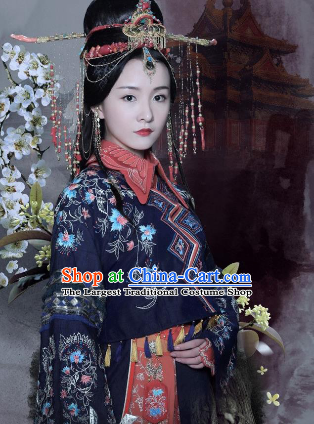 Drama Colourful Bone Chinese Ancient Royal Princess A Li Costume and Headpiece for Women