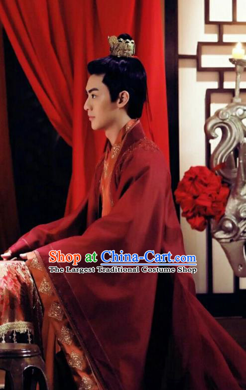 Chinese Ancient Prince Wedding Red Clothing Historical Drama Colourful Bone Costume and Headpiece for Men