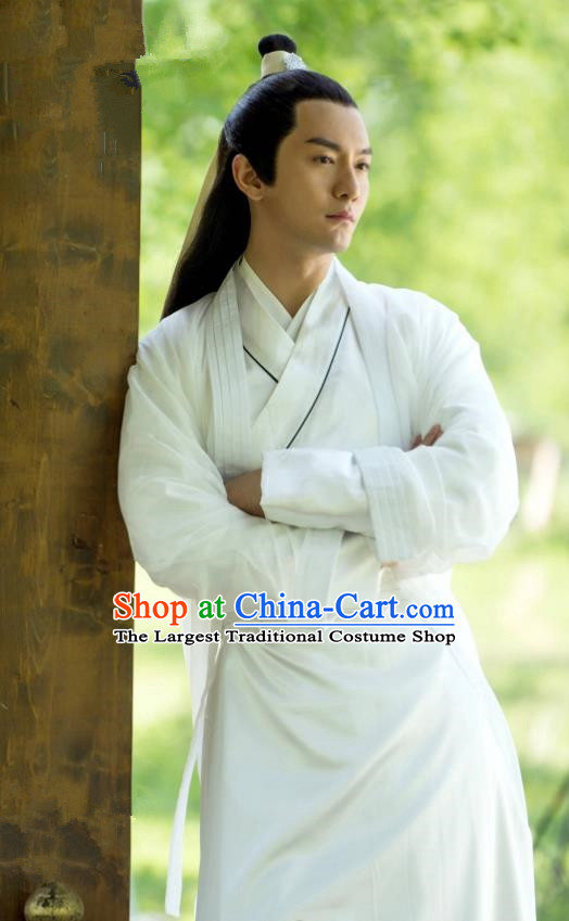 Chinese Ancient Swordsman Feng Ruge White Clothing Historical Drama Colourful Bone Costume for Men