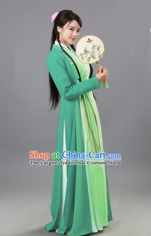 Chinese Ancient Female Swordsman Xiao Mimi Green Hanfu Dress Drama Handsome Siblings Costume and Headpiece for Women