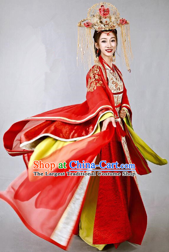 Chinese Historical Drama Swords of Legends Ancient Princess Zhaoning Wedding Costume and Headpiece for Women