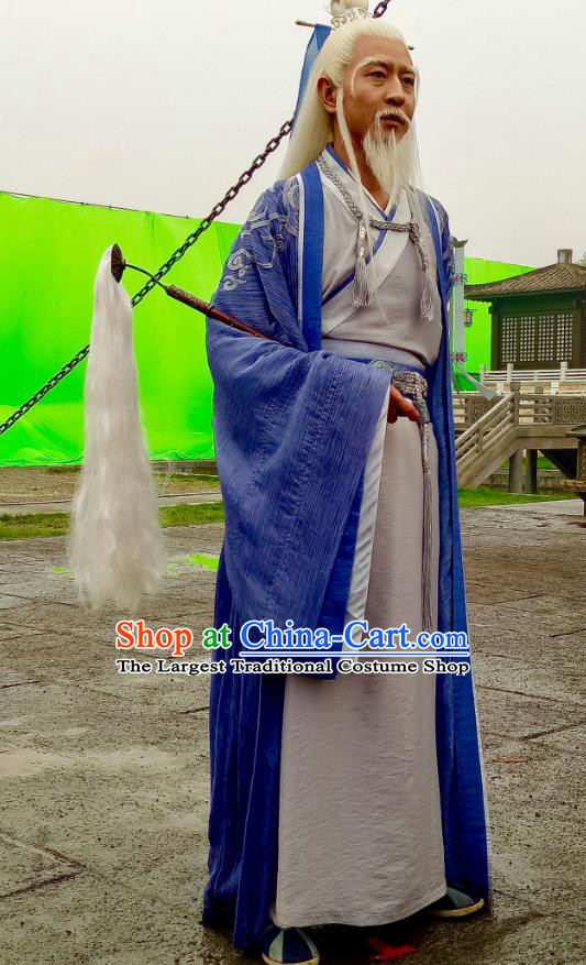 Swords of Legends Chinese Ancient Taoist Priest Qinghe Clothing Historical Drama Costume and Headwear for Men