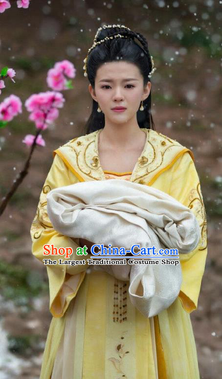 Chinese Ancient Princess Kang Le Yellow Hanfu Dress Historical Drama The Love By Hypnotic Costume and Headpiece for Women