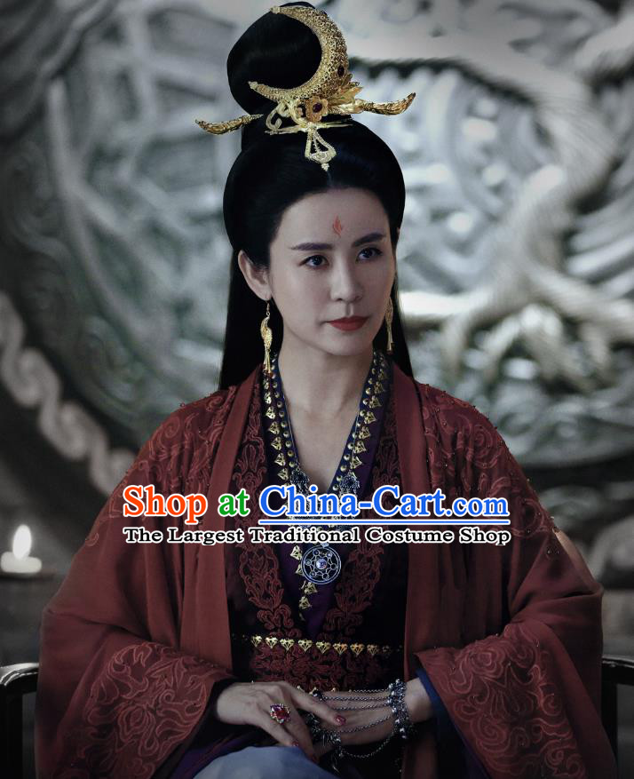 Chinese Ancient Female Hierarch Hua Lian Hanfu Dress Historical Drama Listening Snow Tower Costume and Headpiece for Women