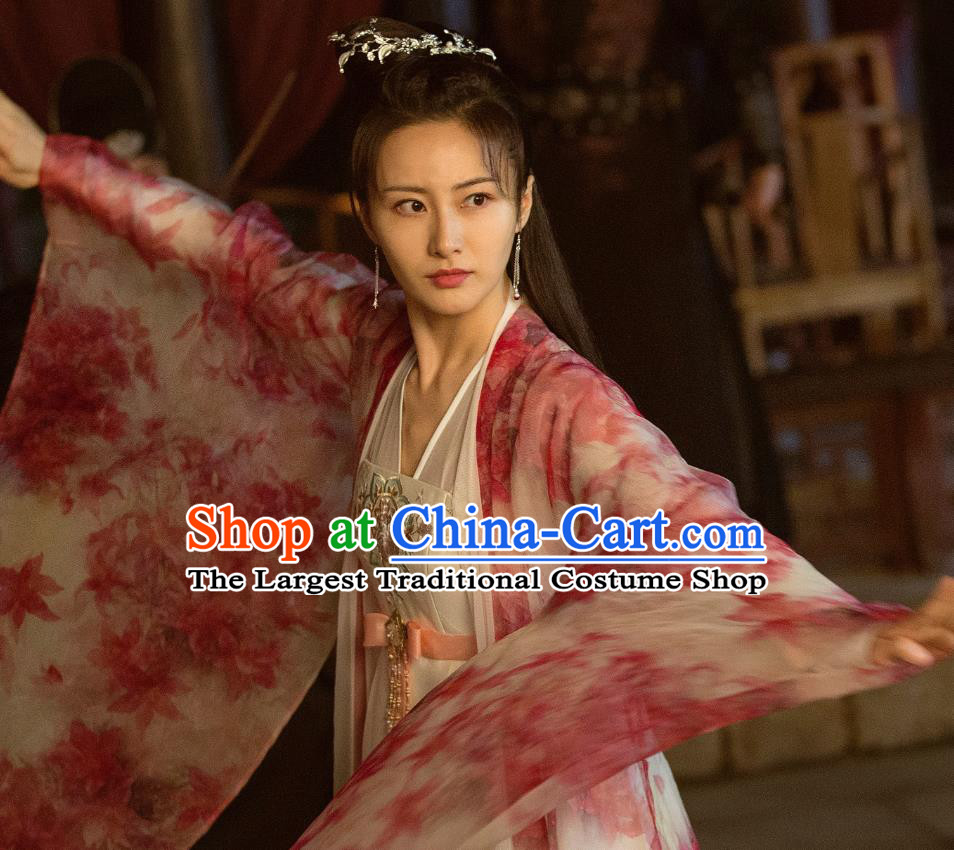 Chinese Historical Drama Ancient Ming Dynasty Female Swordsman Zhai Lanye Hanfu Dress Under the Power Costume and Headpiece for Women