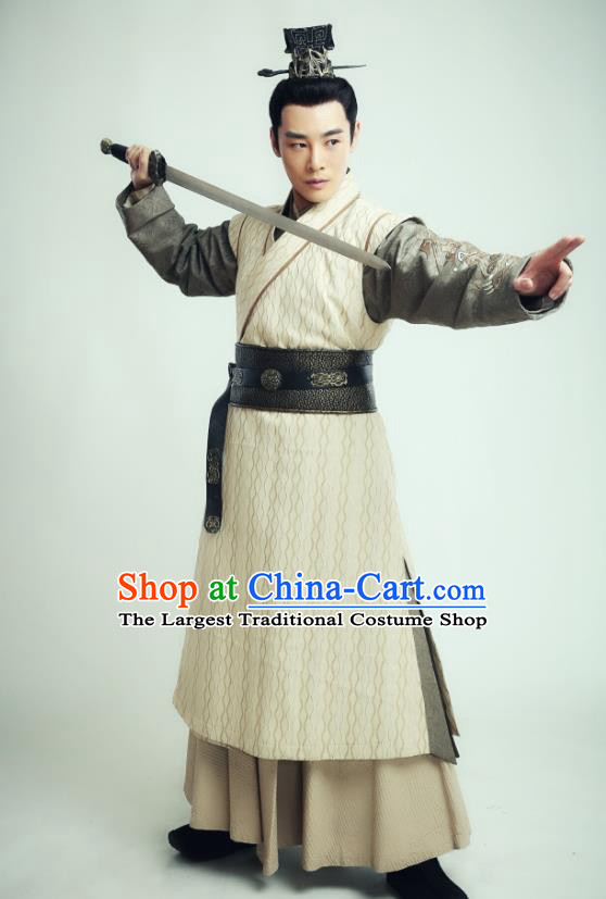 Drama Sword Dynasty Chinese Ancient Swordsman Fang Xiumu Costume and Headpiece Complete Set