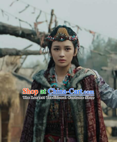 Chinese Ancient Tribe Princess Dress Historical Drama Sword Dynasty Wu Lianzi Costume and Headpiece for Women