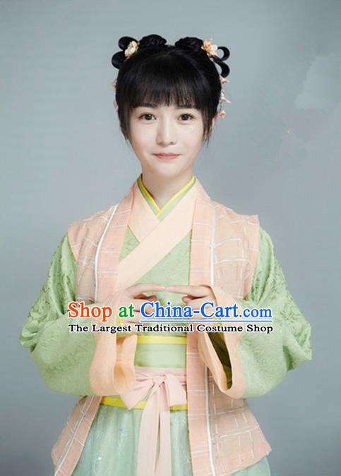 Chinese Ancient Slave Girl Qing Liu Dress Historical Drama Cinderella Chef Costume and Headpiece for Women