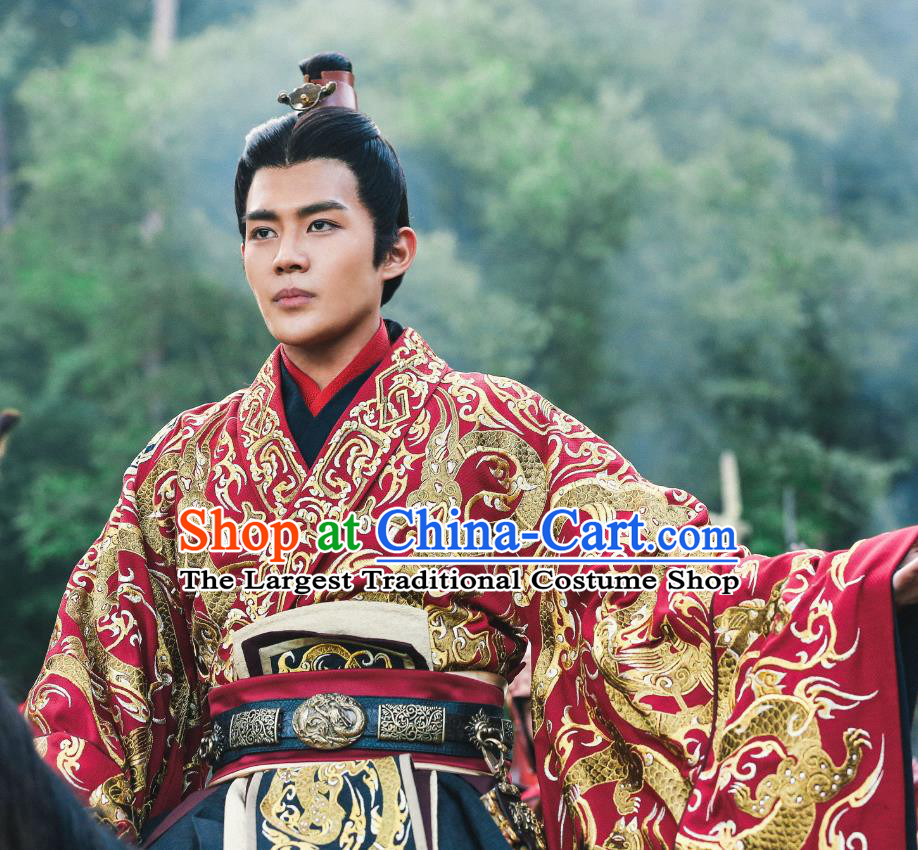 Drama Hero Dream Chinese Ancient King of Chu Xiang Yu Costume and Headpiece Complete Set