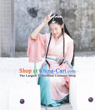 Chinese Ancient Princess A Ruan Pink Dress Historical Drama Cinderella Chef Costume and Headpiece for Women