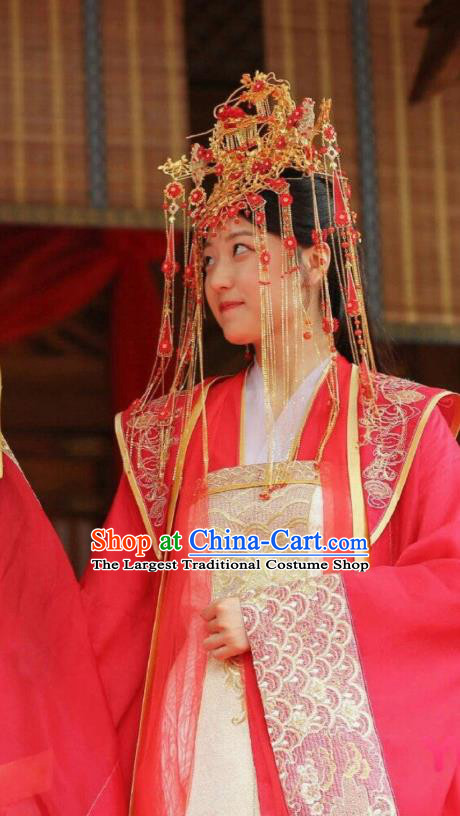 Chinese Ancient Noble Lady Tian Qi Wedding Dress Historical Drama Dr Cutie Costume and Headpiece for Women