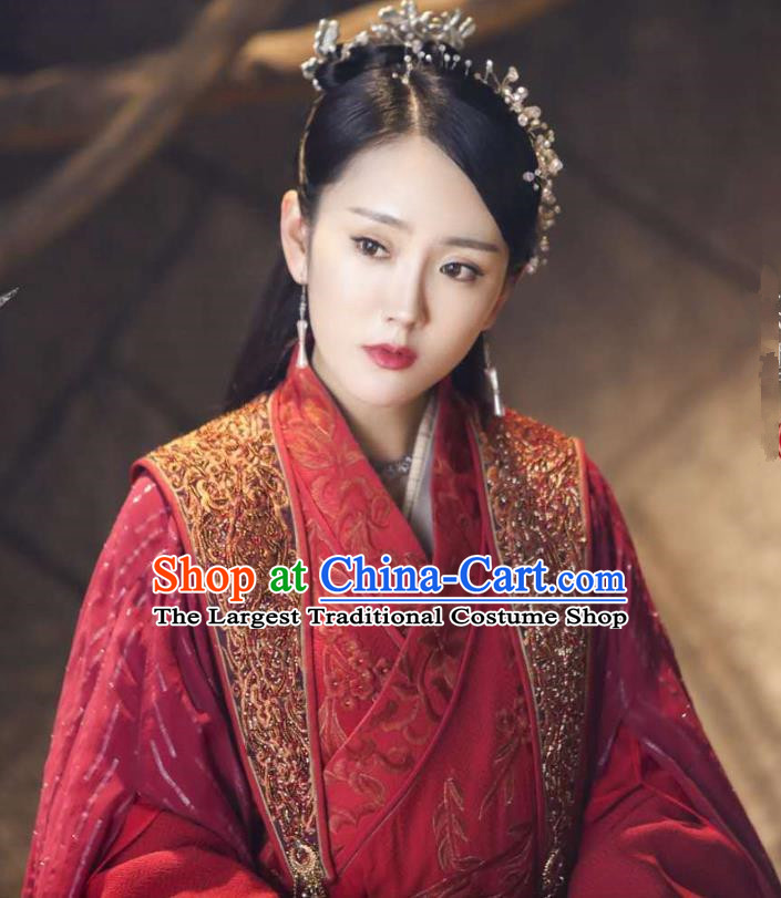 Chinese Ancient Princess Xi Yue Red Dress Historical Drama The Legend of Jade Sword Costume and Headpiece for Women