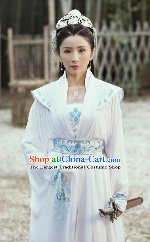 Chinese Ancient Female Swordsman Hua Yingyun Dress Historical Drama Jueshi Qianjin Costume and Headpiece for Women