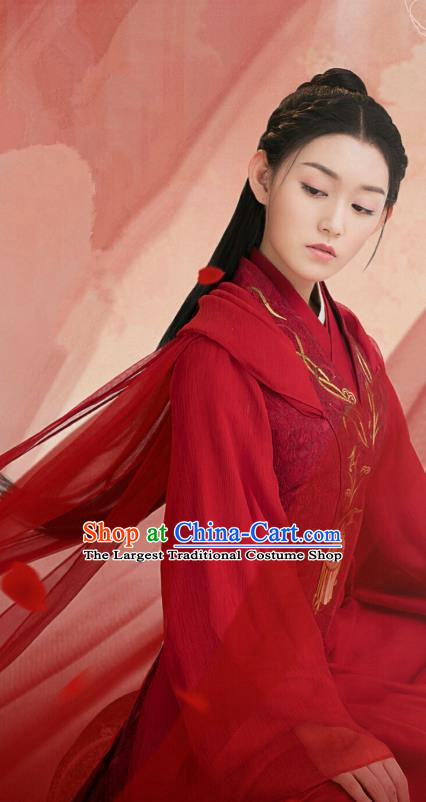 Chinese Ancient Female Swordsman Tan Chuan Red Hanfu Dress and Hair Accessories Historical Drama Love of Thousand Years Across A Man Costumes