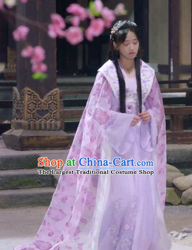 Chinese Ancient Noble Lady Lin Luojing Lilac Dress Historical Drama Jueshi Qianjin Costume and Headpiece for Women