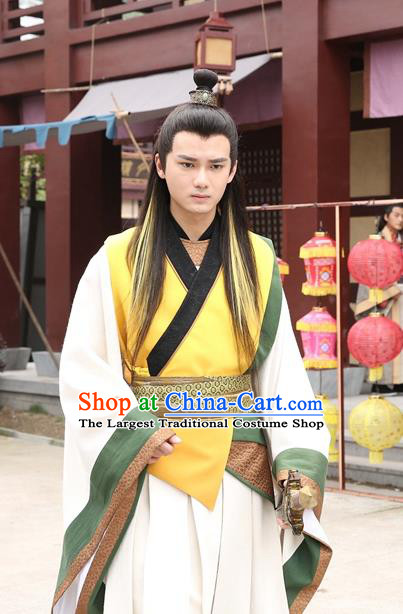 Drama Men with Sword Chinese Ancient Scholar Zhong Kunyi Costume and Headpiece Complete Set