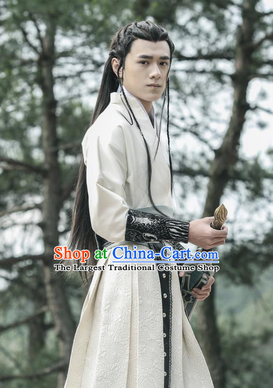 Drama Men with Sword Chinese Ancient General Qi Zhikan Costume and Headpiece Complete Set