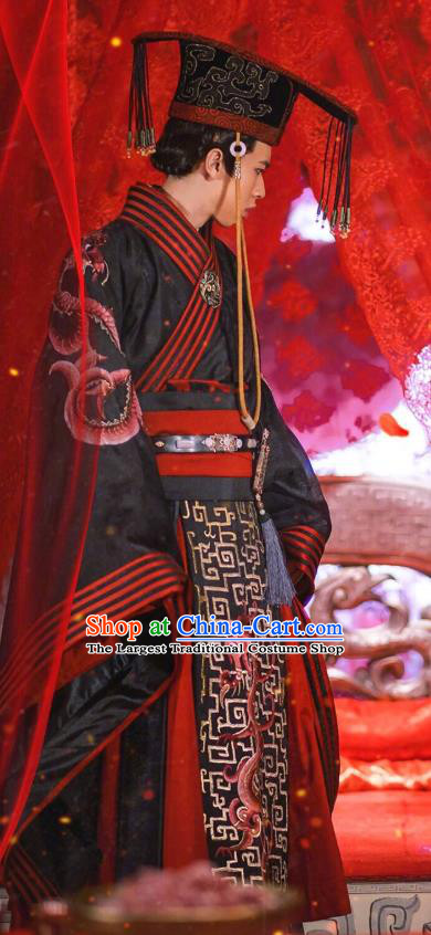 Chinese Ancient Emperor Apparel Clothing and Jade Hairpin Drama King Is Not Easy Ji Man Historical Costumes and Hat