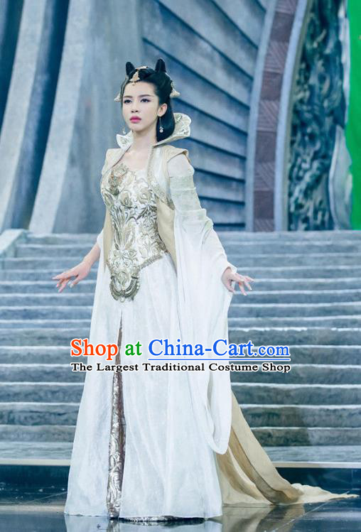 Chinese Ancient Fox Fairy Dress Historical Drama The Taosim Crandmaster Bai Xianji Costumes and Hair Accessories