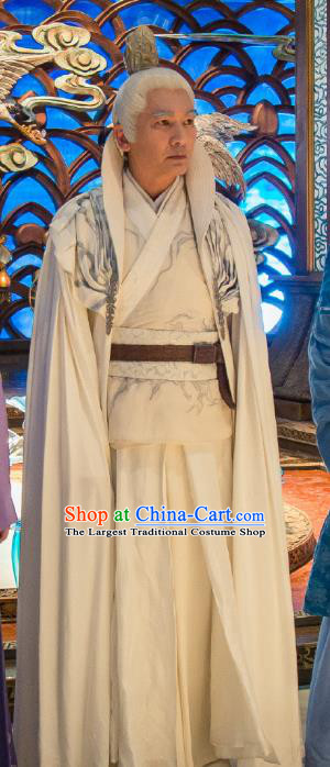 Chinese Ancient Taoist Hanfu Clothing and Headdress Drama The Taosim Crandmaster Tai Yi White Costumes