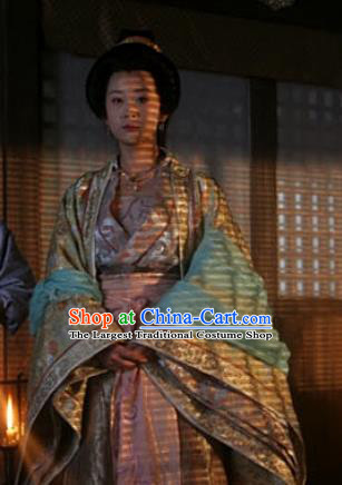 Chinese Ancient Tang Dynasty Apparels Court Empress Hanfu Dress and Headwear Drama Control by Zhen Guan Queen Zhangsun Garment Costumes