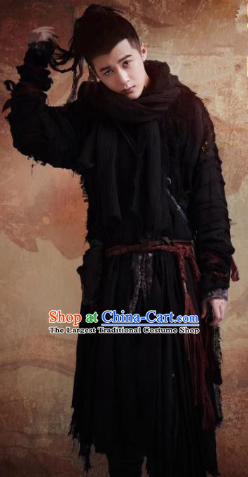 Chinese Ancient Tang Dynasty Knight Garment and Bamboo Headwear Drama Wu Xin The Monster Killer Swordsman Shang Qingtian Apparels Clothing