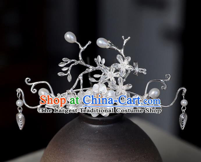 Chinese Ancient Shell Pearl Hair Crown Jewelry Headwear Hair Accessories Headdress Hairpins for Women