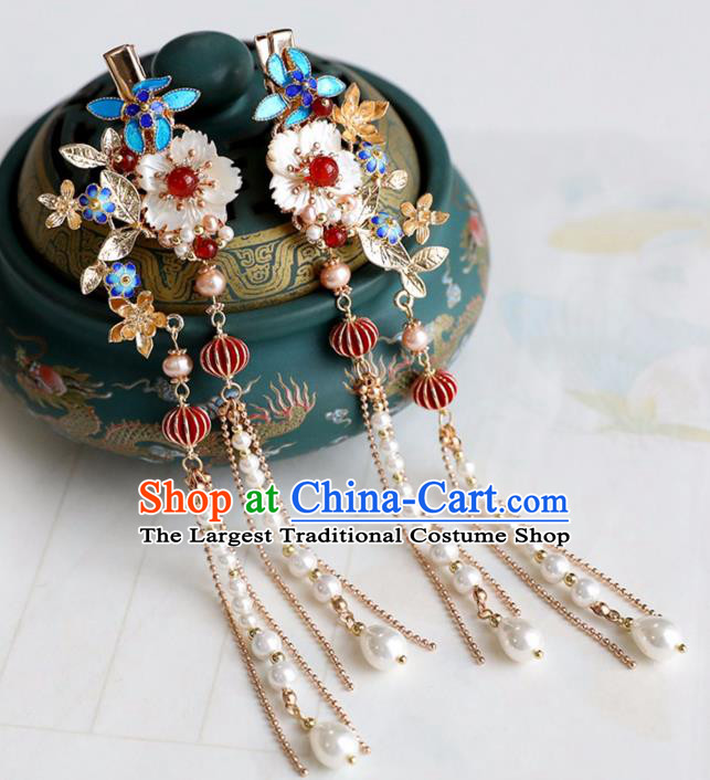 Chinese Ancient Red Lantern Hair Claws Jewelry Headwear Hair Accessories Ming Dynasty Hanfu Tassel Hairpins for Women