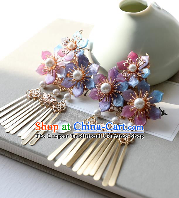 Chinese Ancient Colorful Flowers Hair Claw Jewelry Headwear Hair Accessories Tassel Hair Stick for Women