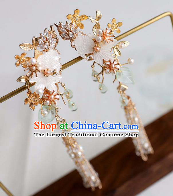 Chinese Ancient Shell Goldfish Hair Claws Headwear Women Hair Accessories Ming Dynasty Tassel Hair Stick