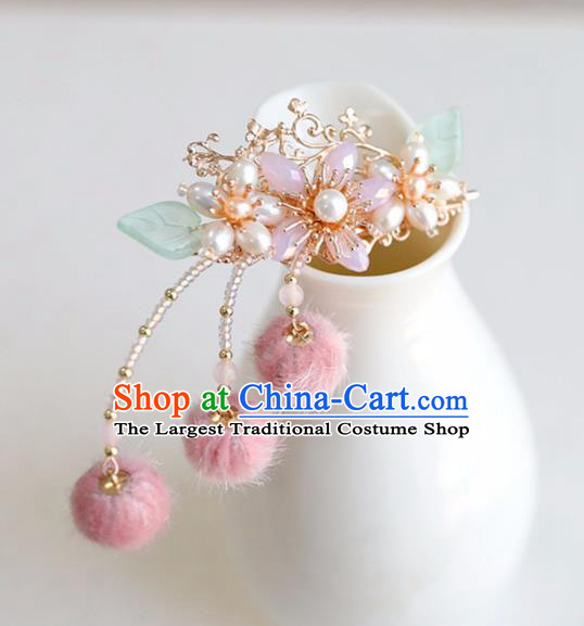 Chinese Ancient Pink Venonat Hair Claws Headwear Women Hair Accessories Ming Dynasty Pearls Hair Stick