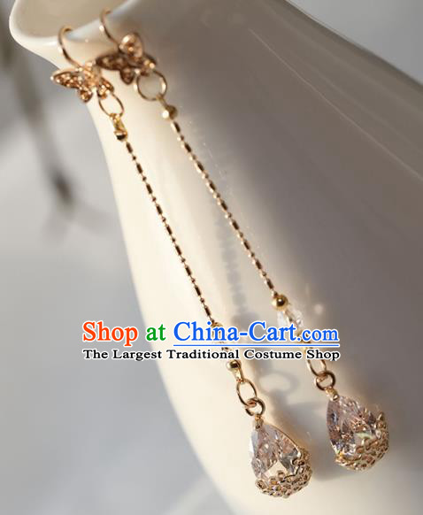 Chinese Ancient Hanfu Crystal Earrings Women Jewelry Golden Ear Accessories