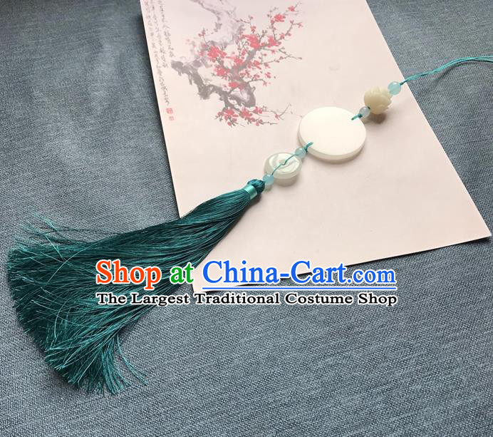 Chinese Ancient Peacock Green Tassel Jade Pendant Waist Accessories Peacuful Jade Lappet Jewelry