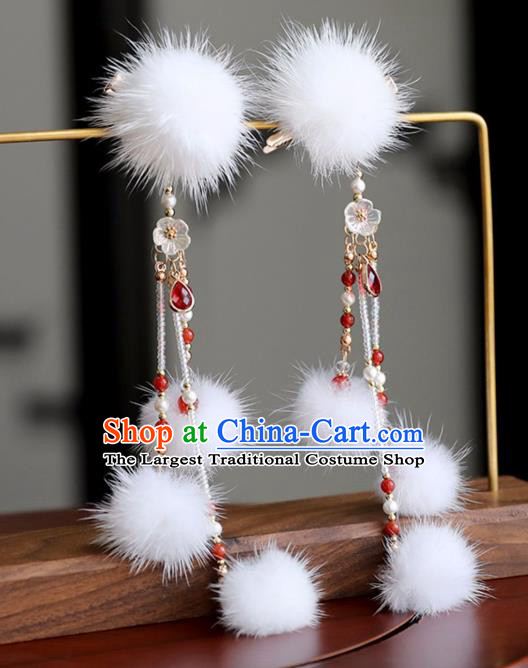 Chinese Ancient Princess White Venonat Hair Claws Headwear Women Hair Accessories Tassel Hanfu Hairpins