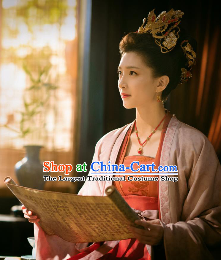 Chinese Ancient Empress of Renzong Dress Historical Costumes and Headpieces Drama Serenade of Peaceful Joy Song Dynasty Queen Garment