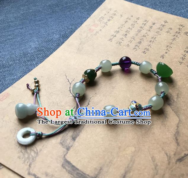 Chinese Ancient Hanfu Jade Calabash Bangle Wristlet Accessories Jade Lotus Seedpod Bracelet Jewelry