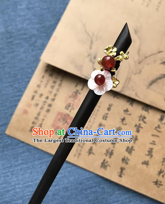 Chinese Ancient Women Shell Plum Hair Clip Handmade Hanfu Hair Accessories Ebony Hairpin Headwear