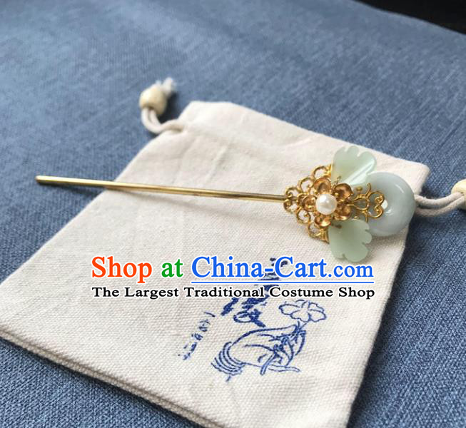 Chinese Ancient Women Jade Hair Clip Handmade Hairpin Headwear Hanfu Hair Accessories