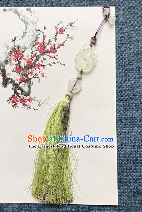 Chinese Ancient Hanfu Carving Phoenix Jade Tassel Pendant Lappet Brooch Jewelry Jade Accessories