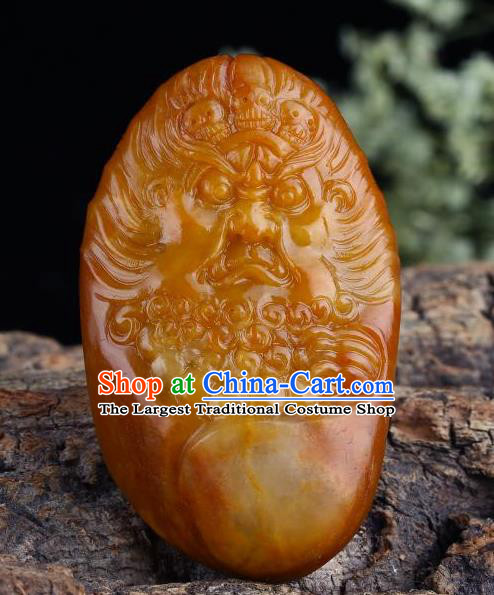 Chinese Ancient Carving Sun Wukong Jade Accessories Yellow Jade Handgrip Hetian Jade Craft