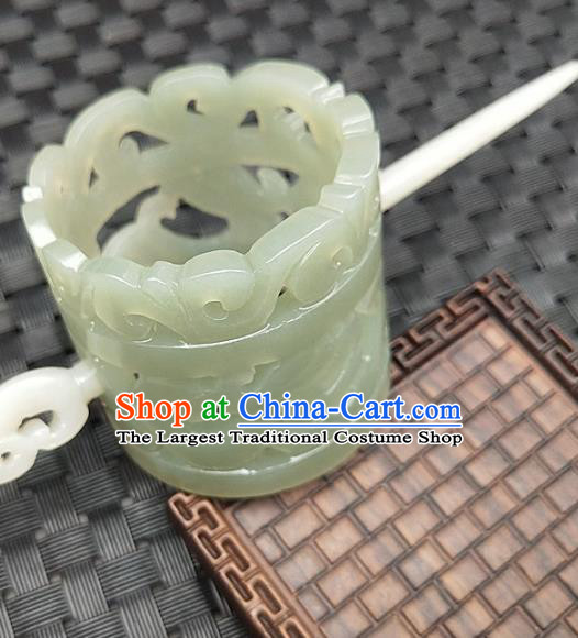 Chinese Ancient Hetian Jade Carving Hairdo Crown Headwear Hanfu Jade Hairpin Scholar Hair Accessories