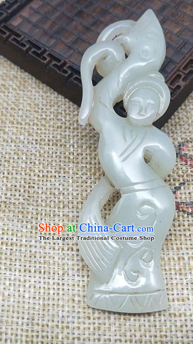 Chinese Handmade Retro Jade Label Craft Jade Necklace Accessories Carving Goddess Handgrip Pendant