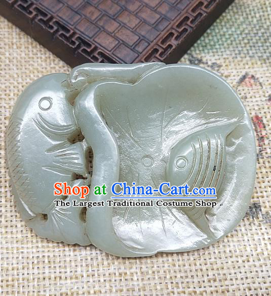 Chinese Jade Handgrip Craft Carving Fish Accessories Jade Handiwork Writing Brush Washer