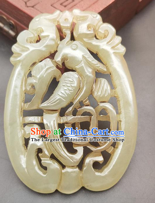 Chinese Handmade Jade Magpie Handgrip Craft Jade Necklace Accessories Carving Jade Label Pendant