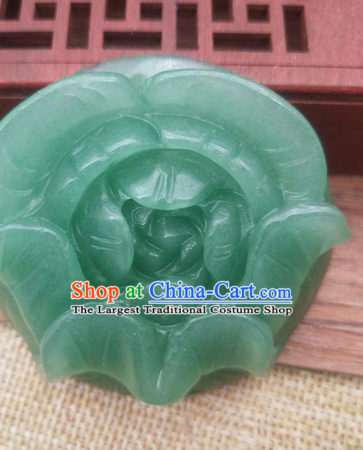 Chinese Handmade Aventurine Jade Handgrip Craft Jade Necklace Accessories Carving Rose Green Jade Label Pendant