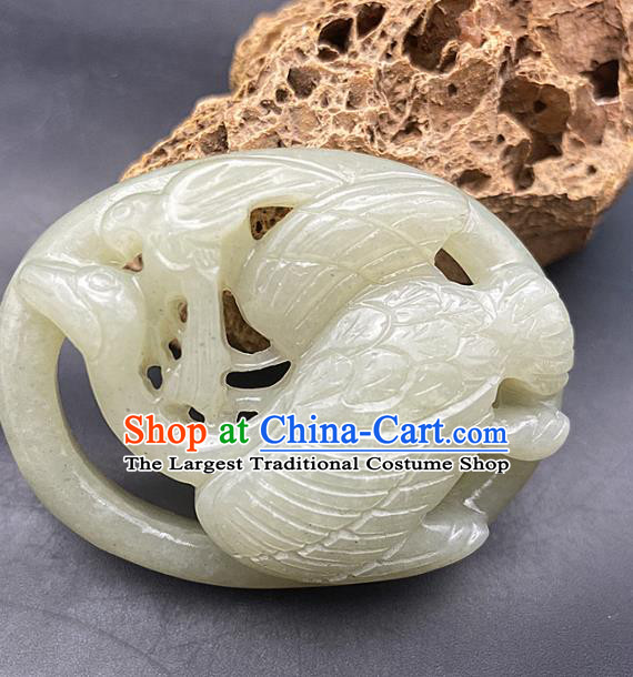 Chinese Ancient Carving Crane Jade Accessories Hetian Jade Pendant Jade Necklace Craft