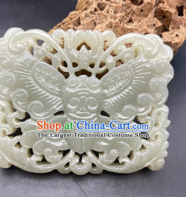 Chinese Ancient Carving Butterfly Jade Accessories Hetian Jade Label Pendant Jade Necklace Craft