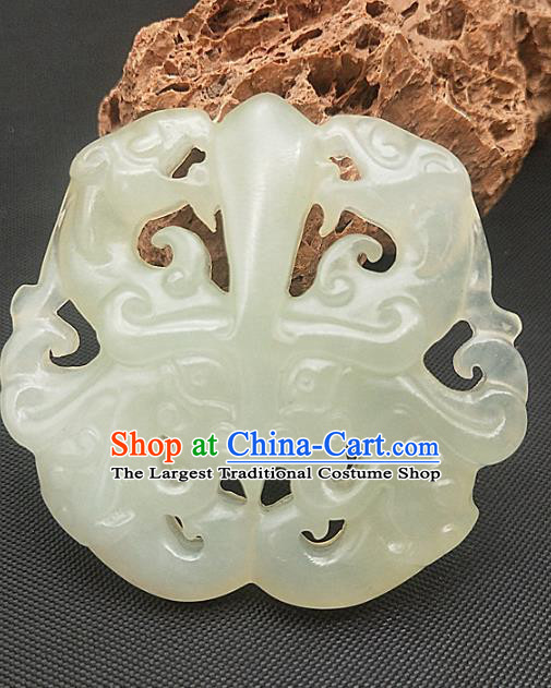 Chinese Ancient Carving Dragon Phoenix Jade Necklace Accessories Jade Label Craft Hetian Jade Pendant