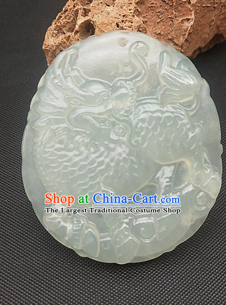 Chinese Handmade Jade Accessories Hsiuyen Jade Label Craft Carving Kylin Jade Necklace Pendant