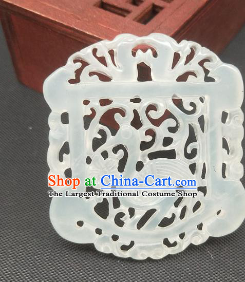 Chinese Handmade White Jade Accessories Hsiuyen Jade Label Carving Crane Jade Necklace Pendant Craft